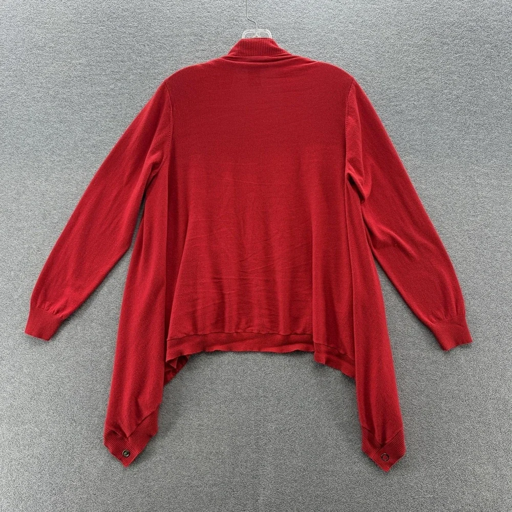 Lafayette 148 New York Cardigan Sweater Womens Large Red Snap Front Drape Hem